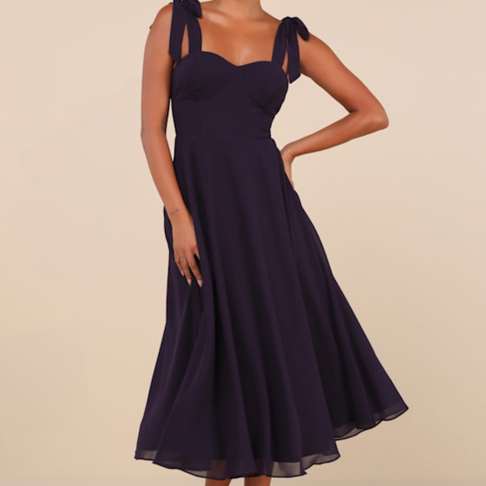 New with Tags! LulusCharisma Purple Tie-strap A-line Midi Dress - Size XS